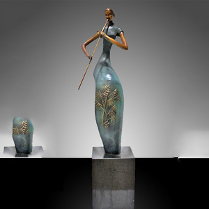 Bronze Figure Sculpture Playing Wind Instrument Handmade Office Decor HX226 - Product Image 3
