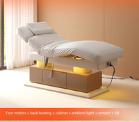 Table de massage électrique moderne et réglable de luxe pour soins du visage et cils, avec base en grain de bois courbée, pour salon de beauté et clinique