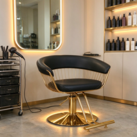 Fauteuil de Barbier de Luxe en Cuir PU Marron avec Pompe Hydraulique, Hauteur Réglable, Inclinable, Portable, Design Contemporain pour Salon Commercial