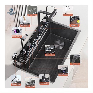 Lavello da Cucina Multifunzionale Smart a Cascata di Alta Qualità, Nuove Tendenze 2025, Fatto a Mano, <span class=keywords><strong>con</strong></span> Supporto per Telefono e Pistola Spray - Product Image 3