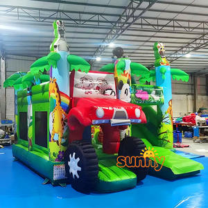 Château gonflable style animaux de la forêt et <span class=keywords><strong>safari</strong></span> avec toboggan, thème jungle, pour une aventure de saut et de course - Product Image 3