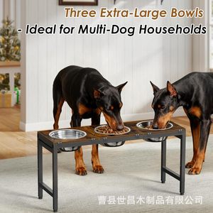 Station d'alimentation pour chien, support en bois, bols en acier inoxydable, hauteur réglable pour chiens de petite, moyenne et grande taille, distributeur de nourriture pour animaux de compagnie - Product Image 2