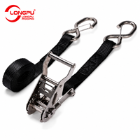 Sangle d'arrimage à cliquet avec poignée ergonomique, crochet double-J, résistante à la rouille, qualité marine, 27 mm, 800 kg, sangle en PES, certifiée TUV