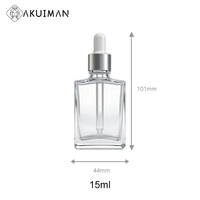 Flacon compte-gouttes carré en verre transparent à fond épais 30 ml, flacon de luxe pour cosmétiques, huiles essentielles et sérums avec col doré