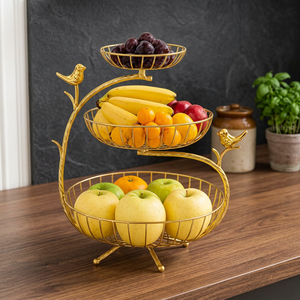 Three-Tier <b>Metal</b> Fruit <b>Basket</b> Stand Round Kitchen Storage Holder Modern Food Container Durable Standing Type - Product Image 2