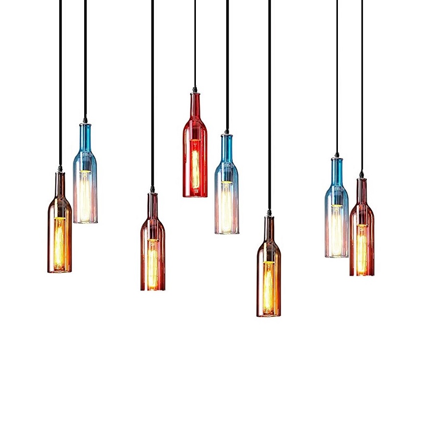 Креативная Ретро chandeliervintage промышленные цветные стеклянные бутылки вина подвесной светильник для кафе ресторан Loft кухня
