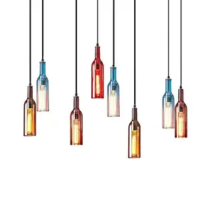 Kreative Retro ChandelierVintage Industrielle Farbige Glas Wein Flasche Anhänger Licht für Cafe Loft Restaurant Küche