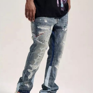 <b>Flare</b> Sweat Pants <b>Men</b> Destroy Pant Alones De Hombre Jeans Graffiti Paint Splatter Elastic <b>Men</b> Pants <b>Trousers</b> - Product Image 6