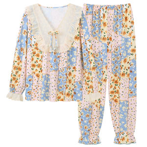 बड़ी लड़कियों की लंबी आस्तीन वाली रात में पजामा बजू टिडूर होमवियर फूलों की महिलाओं के लिए सेट Pajammjer महिला स्लीववियर मुद्रित - Product Image 4