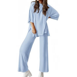 Completo Autunnale da Donna: Camicia a Maniche Corte e <span class=keywords><strong>Pantaloni</strong></span> Comodi in Tinta Unita <span class=keywords><strong>con</strong></span> <span class=keywords><strong>Tasche</strong></span> su Entrambi i Lati - Product Image 4