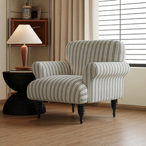 Single <b>Sofa</b> Chair Cotton Linen Striped Upholstery Vintage Style Living Room Chair - Product Image 2