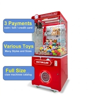 Machine à griffes transparente rouge avec poupées et capsules pour cinéma, machine de jeu à griffes à monnayeur
