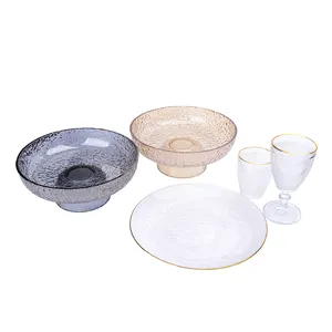 Wholesale Custom Modern Style Engraved Glassware Home Decoration Tea Table Dessert Glass Fruit Plate