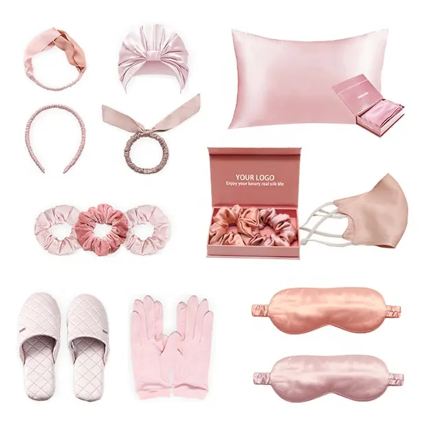 Benutzer definiertes Logo Luxus 100% Mulberry Silk Kissen bezug und Silk Eye Mask Set Seiden kissen bezug Geschenkset mit Box