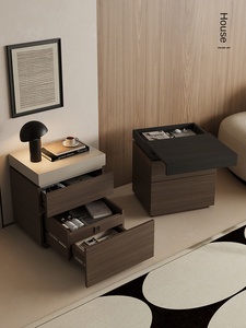 Comodino Moderno in Legno Massello con 2 Cassetti Multifunzionale Scuro con Vano Nascosto per <span class=keywords><strong>Arredamento</strong></span> Camera da Letto - Product Image 1