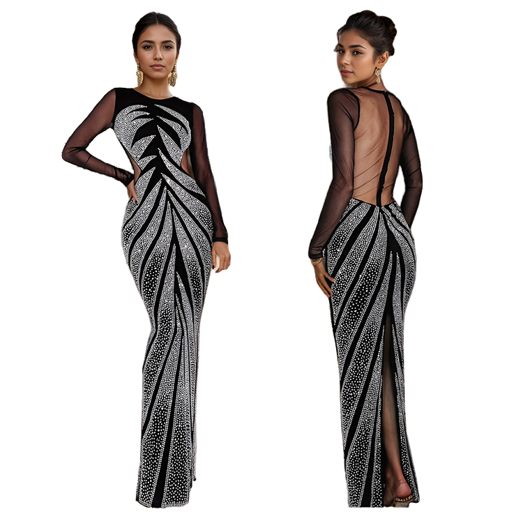 Women's Sexy Elegant Rhinestone Party Club Night Outfit Mesh See Through Bodycon  Maxi Prom Evening Dress| Alibaba.com