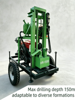 Plateforme de forage hydraulique portable pour puits d'eau de 100 m/150 m, petite machine de forage pour puits d'eau pour l'exploitation minière, plateforme de forage d'eau portable