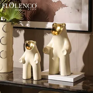 弗洛伦科创意手工制作动物陶瓷工艺品书桌配件轻奢华家居客厅装饰熊雕塑