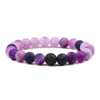 Bracelet en agate naturelle mate à veines de dragon de feu, perles rondes multicolores, bracelet extensible pour couple