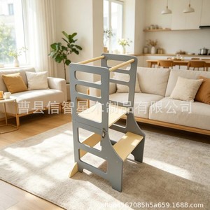 Torre de aprendizaje plegable para bebés, color gris, de 2 a 4 años, taburete multifuncional para interiores para niños - Product Image 3