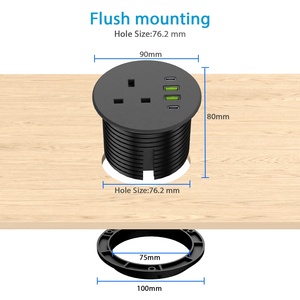 New 65W 80mm <strong>Round</strong> Grommet Office Furniture <strong>UK</strong> Desk Power <strong>Socket</strong> with 2 USBA +2USB-C /Office <strong>Round</strong> USB <strong>UK</strong> Desk Power <strong>Socket</strong> - Product Image 6