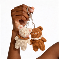 Porte-clés en peluche ours en crochet mignon, paire faite à la main, mini-animaux tricotés, cadeau pour couple