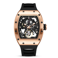 Montre mécanique automatique de luxe squelette avec boîtier tonneau plaqué PVD et cadran exposant, vente en gros usine