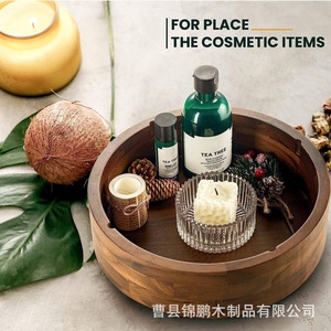 Bandeja redonda de madera para frutos secos, organizador de aperitivos de madera maciza con 4 compartimentos, caja de almacenamiento de escritorio para nueces y alimentos secos - Product Image 3