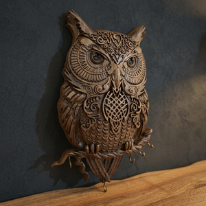 Sculpture d'hibou traditionnelle en bois de noyer sculpté à la main |   Figurines en bois durables et écologiques de Moradabad en gros - Product Image 3