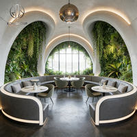 Industrielle Naturholz-Metalltisch-Garnitur mit grauem Leder-Sofa-Sitzgruppen-Set für Café, Restaurant und Hotelmöbel
