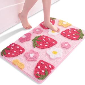 พรมเช็ดเท้าลายสตรอว์เบอร์รีเรียบง่าย รูปทรงสี่เหลี่ยมผืนผ้า กันลื่น ซึมซับน้ำได้ดี ซักเครื่องได้ ดีไซน์แปลกใหม่สำหรับห้องน้ำ - Product Image 1