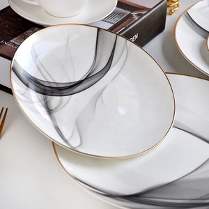 Venta al por mayor, <span class=keywords><strong>Amazon</strong></span> Top, estilo occidental, porcelana, porcelana, <span class=keywords><strong>platos</strong></span> dorados, juegos a la venta - Product Image 6