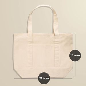 Sacs fourre-tout en toile de coton robuste pour les courses, avec poche intérieure avant et fermeture éclair supérieure – Sac en tissu sans couture pour les courses - Product Image 2