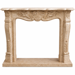 Traditional Marble <b>Fireplace</b> Mantel With Ornate Carving Galala Beige marble Stone Indoor Wood Burning Hearth For Dining - Product Image 2