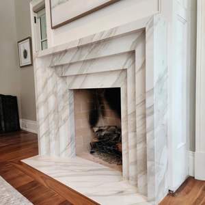 Contour <span class=keywords><strong>de</strong></span> cheminée en marbre blanc Calacatta naturel, design multicouche personnalisé, cheminée en marbre blanc - Product Image 3