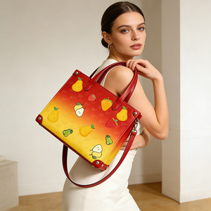 Sac fourre-tout personnalisé en cuir PU pour femmes, imprimé fruits dégradés, grande capacité, poignée supérieure, sac à main pour la vente en gros - Product Image 1