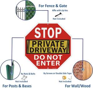 หยุดป้ายห้ามเข้าไปที่หน้าบ้านส่วนตัวป้ายอะลูมิเนียมทนทานต่อการซีดจางและรูปทรงแปดเหลี่ยมติดตั้งได้ง่าย - Product Image 4