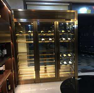 Enfriador de Vino de Acero Inoxidable de Fábrica Foshan, Enfriador Dorado Independiente con Vitrina Integrada, Refrigeradores Eléctricos - Product Image 1