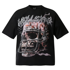 เสื้อยืดฮิปฮอปโอเวอร์ไซส์พิมพ์ลายตัวอักษรยาวสไตล์วินเทจผ้าฝ้ายถัก 100% น้ำหนัก 230 กรัม สำหรับใส่ในฤดูร้อน - Product Image 1