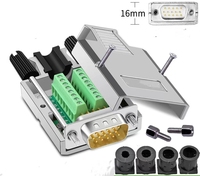 DB15 Serial sin soldadura a puerto de 15 Pines, adaptador de terminal, conector, placa de ruptura con carcasa, pernos largos, tuercas (Metal hembra/macho)
