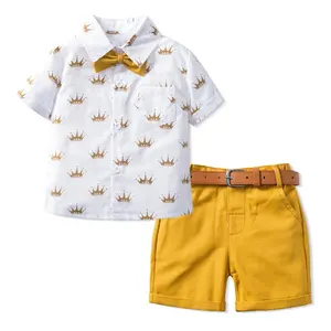 KB8129Z Cotton Short Sleeve Costume Toddler Boy Crow Pattern Clothes Dress Children Baby Boys Formal Suit Set