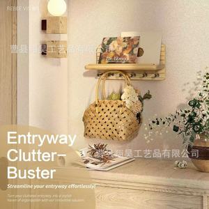Wooden Entryway Key Rack With <b>Hooks</b> Wall Mounted Solid <b>Wood</b> Bag Organizer For Mail And <b>Coat</b> Storage - Product Image 1