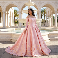 Robe de soirée élégante Jancember FNS04 en satin rose arabe, col bateau, fleurs 3D, pour femmes