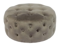 Pouf ottoman rond en tissu velours gris Bailey avec bouton