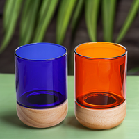 Tasse à café en verre borosilicate coloré à paroi simple de 280 ml avec base en bois – Mugs créatifs en verre ambré en gros