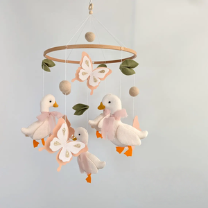 Mobile per <span class=keywords><strong>Culla</strong></span> Vintage con Anatre e Farfalle in Tessuto Bouclé, Decorazione Neutra per Cameretta - Product Image 5