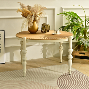 High Quality Farmhouse Indoor <b>Rustic</b> Round Wood Carved Top <b>Coffee</b> <b>Table</b> Manufacturer - Product Image 2