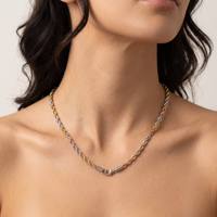 Collier chaîne torsadée en acier inoxydable bicolore or, argent et or rose avec fermoir mousqueton – Vente en gros, OEM, personnalisé