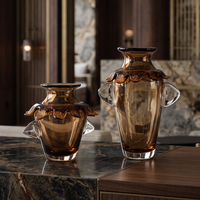 Art Déco Ambre Collier Pétale Soplé à la Main Vase Verre Ailé Luxe Centre Table Floral Déco Maison