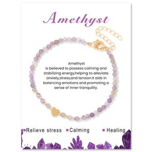 Bestone Bracciale da Donna con Perline Sfaccettate di Ametista e Granato da 3mm Placcato Oro 18k, Braccialetti di Perline alla Moda con Biglietto Incluso - Product Image 2